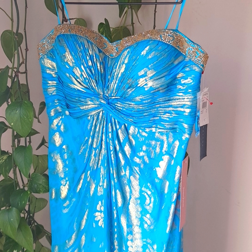 Aidan Mattox gown silk! NWT! Neiman Marcus size 8 turquoise and gold